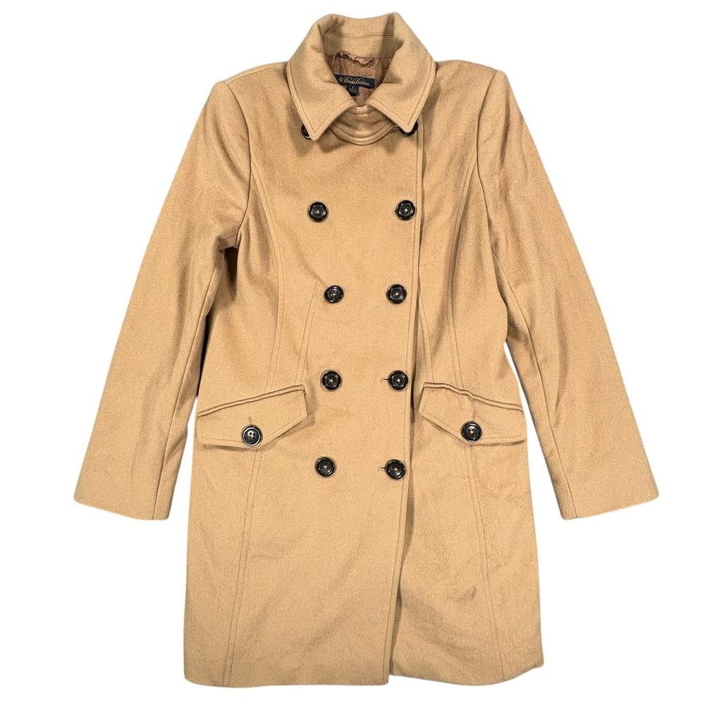 Brooks Brothers Double Breasted Peacoat Womens 6 Tan Loro Piana Rain System Wool